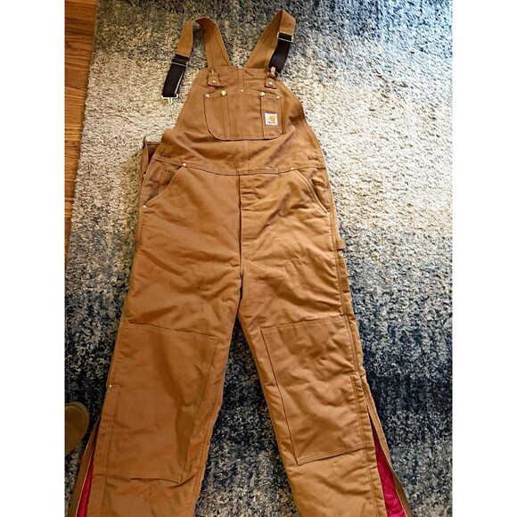 Carhartt Other - Carhartt Men's Brown Canvas Insulated Bib Overalls Quilted Lined Zip Leg